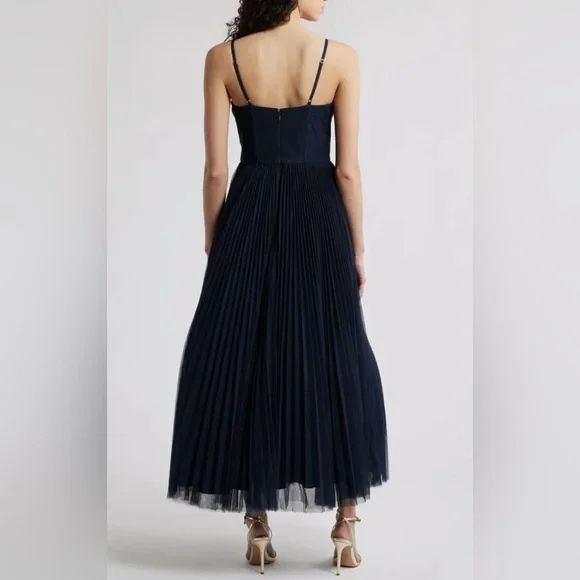 Hutch Pleated Cocktail Dress with Mesh Overlay - Picture 3 of 8